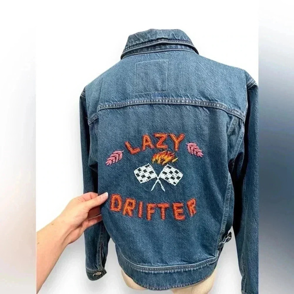 NWOT MOTHER Shrunken Daybreak Drifter Denim Jacket Embroidered Size Medium - Picture 7 of 16